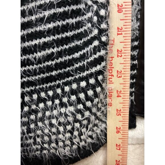 Trouve White Black Angora Faux Leather Trim Cardigan Sweater Women's Size Medium - Picture 6 of 9